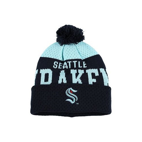 Outerstuff Big Boys and Girls Deep Sea Blue Seattle Kraken Stretchark Cuffed Knit Hat with Pom