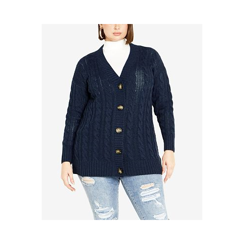 AVENUE Plus Size Cara Cable V-neck Cardigan Sweater