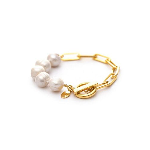Rivka Friedman Natural Pearl Bead and Chain Toggle Bracelet