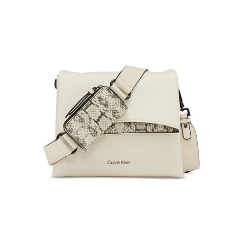 Calvin Klein Chrome Adjustable Flap Crossbody with Zippered Pouch