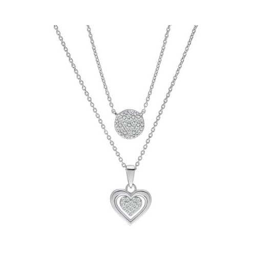 Macys Diamond Circle & Heart 18 Layered Pendant Necklace (1/4 ct. t.w.) in Sterling Silver