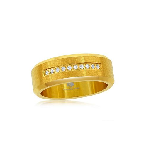 Metallo Stainless Steel CZ Stripe Ring - Gold Plated