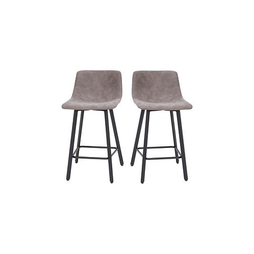 MERRICK LANE Oretha Set Of 2 Modern Upholstered Stools With Contoured Low Back Bucket Seats And Iron Frames