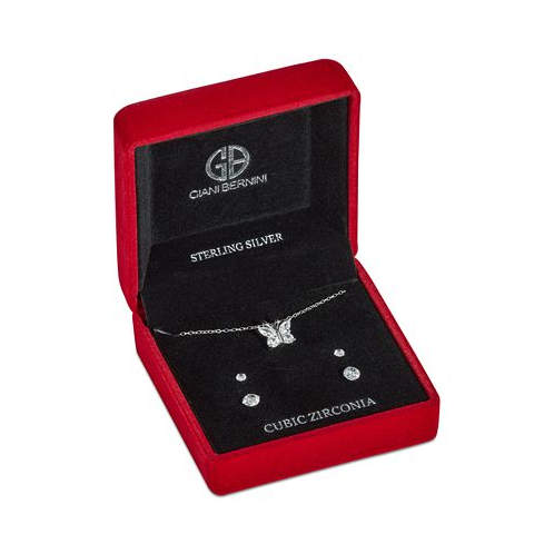 Giani Bernini 3-Pc. Set Cubic Zirconia Butterfly Pendant Necklace & Two Pair Stud Earrings in Sterling Silver