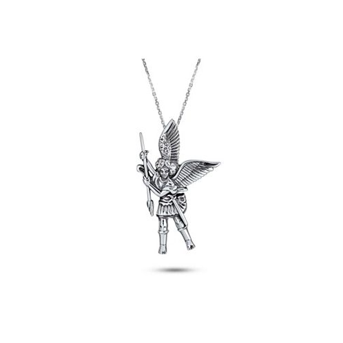 Bling Jewelry Handcrafted Guardian Angel Saint Michael Parton Of Military Police Security Pendant Necklace For Women For Men .925 Sterling Silver