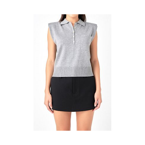 Grey Lab Womens Soft Sleeveless Knit Polo Top