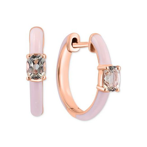 EFFY Collection EFFY Morganite (3/8 ct. t.w.) & Pink Enamel Small Hoop Earrings in 14k Rose Gold-Plated Sterling Silver 0.5