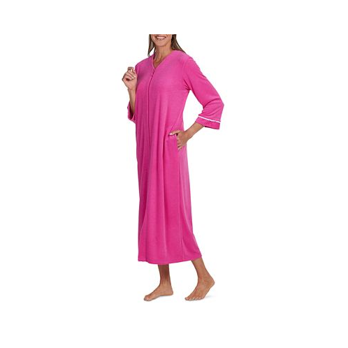 Miss Elaine Womens Solid-Color Long-Sleeve Zip Robe
