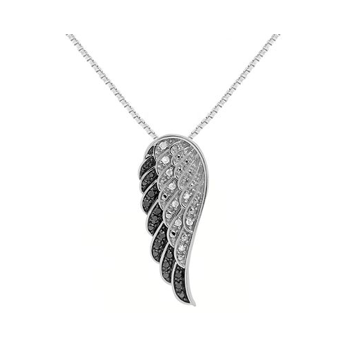 Macys Black Diamond (1/10 ct. t.w.) & White Diamond (1/20 ct. t.w.) Wing 18 Pendant Necklace in Sterling Silver