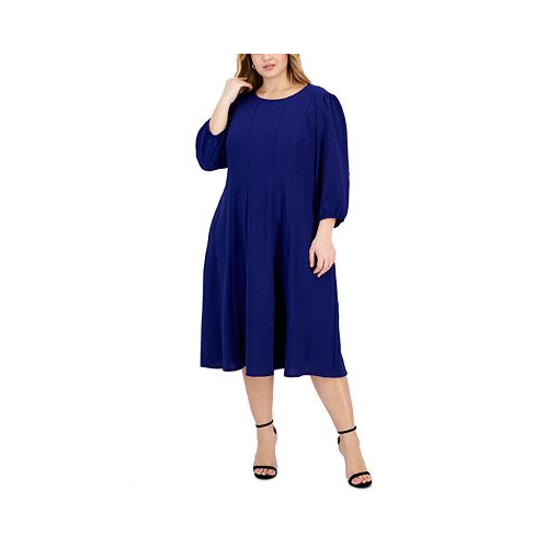 Connected Plus Size Puff-3/4-Sleeve Midi Dress