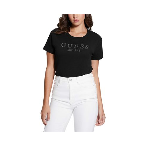 GUESS Womens 1981 Crystal Logo Cotton T-Shirt