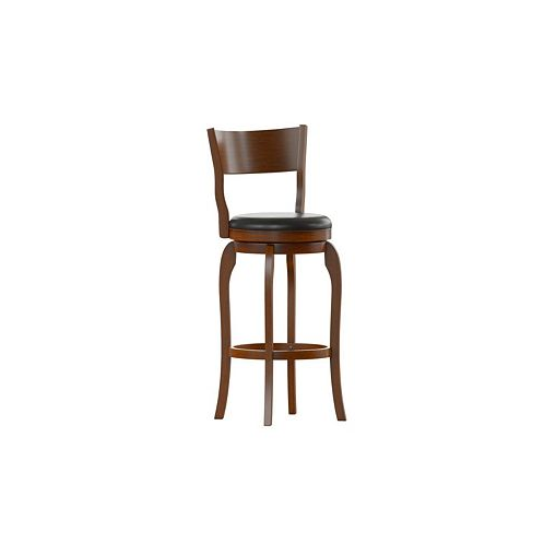 MERRICK LANE Tally 30 Classic Wooden Open Back Swivel Bar Height Pub Stool With Upholstered Padded Seat And Integrated Footrest