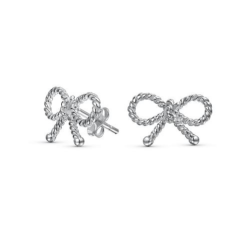 Bling Jewelry Delicate Simple Dainty Thin Twist Rope Cable Ribbon Birthday Present Bow Stud Earrings For Women For Teens .925 Sterling Silver