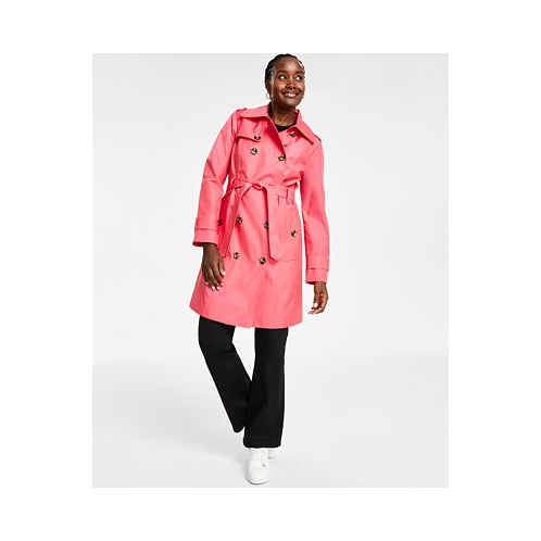 London Fog Womens Hooded Double-Breasted Trench Coat