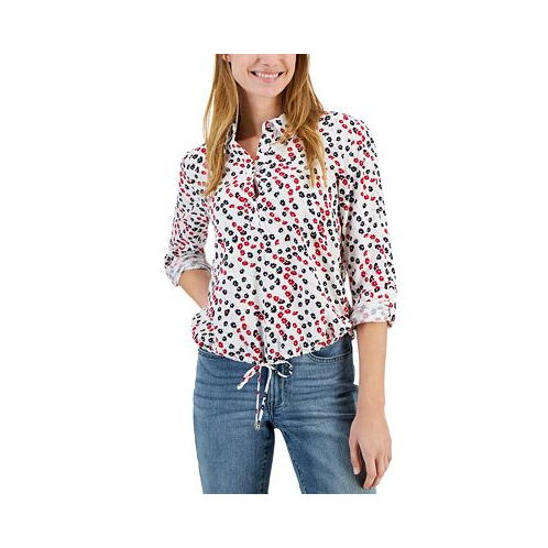 Tommy Hilfiger Womens Ditsy Floral Printed Tie-Hem Shirt