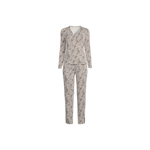 Lands End Womens Cooling 2 Piece Pajama Set - Long Sleeve Crossover Top and Pants