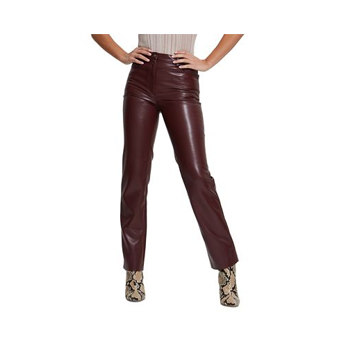 GUESS Womens Kelly Faux-Leather Straight-Leg Pants