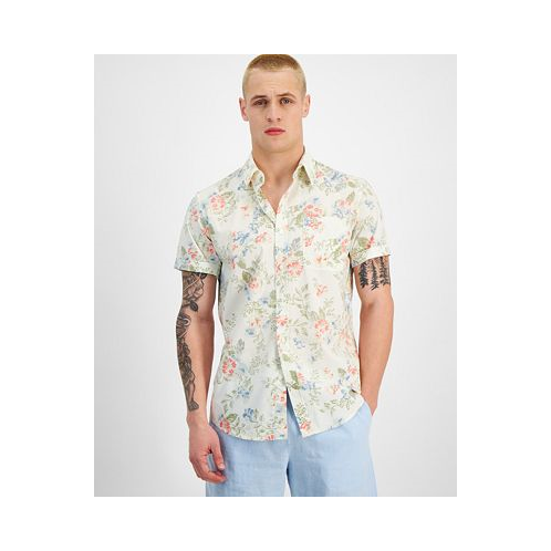 Sun + Stone Mens Paulo Short Sleeve Button-Front Floral Print Shirt