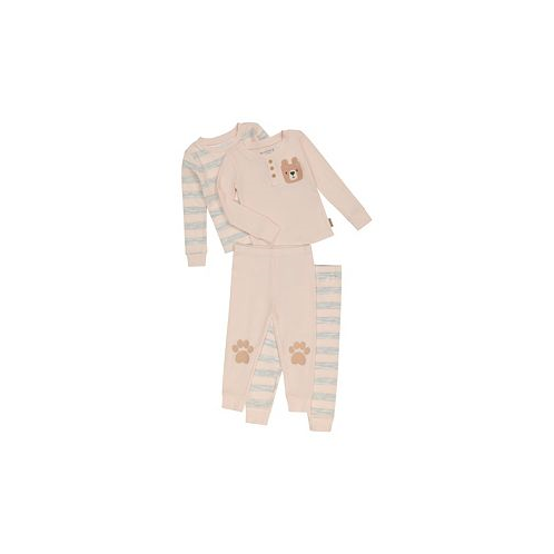 BEARPAW Infant Girls 4-Piece Mix n Match Long Sleeve Top and Jogger Pants Waffle Pajama Set