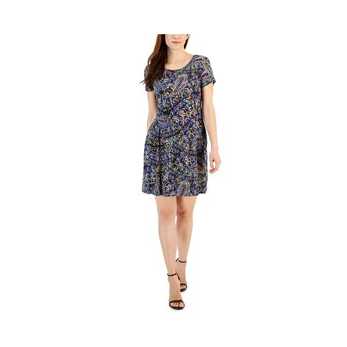 Connected Petite Printed Round-Neck Fit & Flare Dress