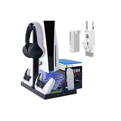 BOLT AXTION PS5 Vertical Stand with Through Metal Cooling Fan and Dual Controller Charger and 15 Game Slot Bundle
