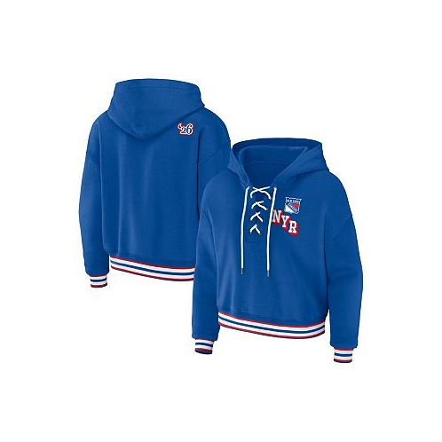 WEAR by Erin Andrews Womens Blue New York Rangers Lace-Up Pullover Hoodie
