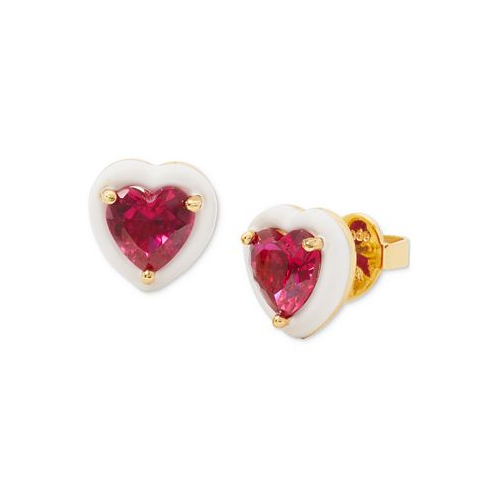 Kate spade new york Gold-Tone White-Framed Red Crystal Heart Stud Earrings