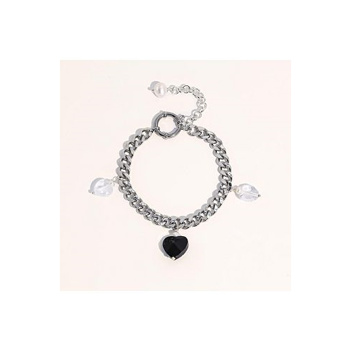 Joey Baby Robyn Black Heart Charm Freshwater Pearl Silver Bracelet For Women