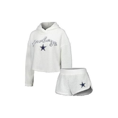 Concepts Sport Womens White Dallas Cowboys Fluffy Pullover Sweatshirt and Shorts Sleep Set