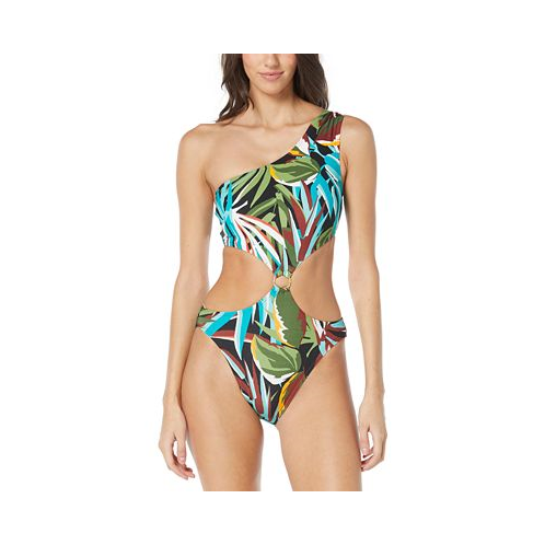 Vince Camuto Womens One-Shoulder Ring-Trim One-Piece Swimsuit