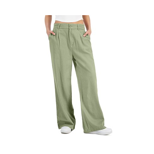 Rewash Juniors High-Rise Linen Wide-Leg Pleat-Front Trouser Pants