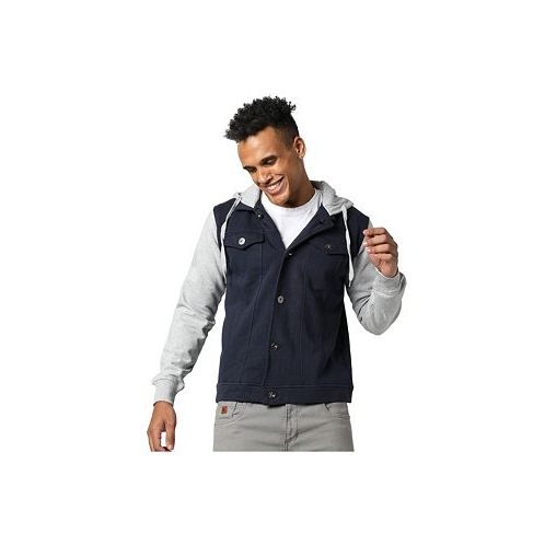 Campus Sutra Mens Grey & Navy Blue Button-Front Jacket With Contrast Detail
