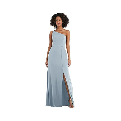 After Six Womens Skinny One-Shoulder Trumpet Gown with Front Slit