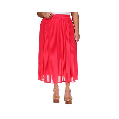 Michael Kors Plus Size Pull-On Pleated Midi Skirt