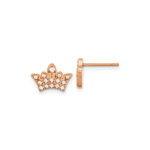 Chisel Stainless Steel Polished Rose IP-plated CZ Crown Earrings
