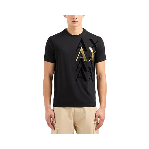 A|X Armani Exchange Mens Short Sleeve Black and Gold Capsule Gradient Logo T-Shirt