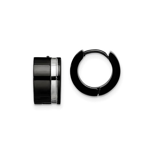 Chisel Stainless Steel Polished Black IP-plated Hinged Hoop Earrings