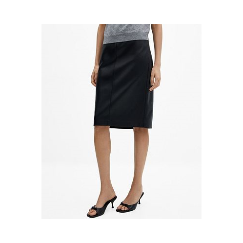 MANGO Womens Faux-Leather Pencil Skirt