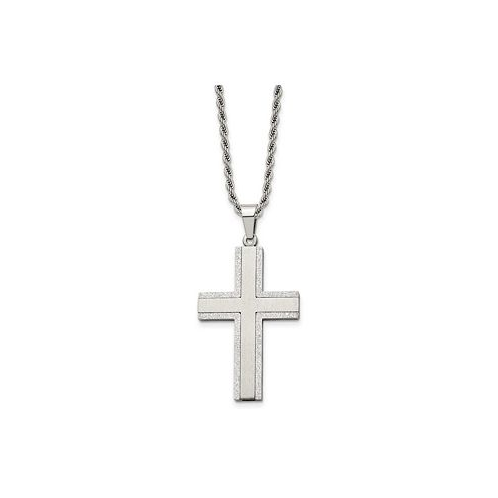 Chisel Polished Laser Cut Edges Cross Pendant on a Rope Chain Necklace
