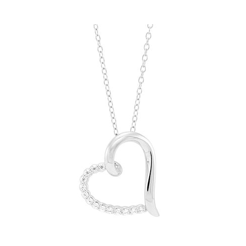 Macys Diamond Polished Heart Pendant Necklace (1/10 ct. t.w.) in Sterling Silver 16 + 2 extender