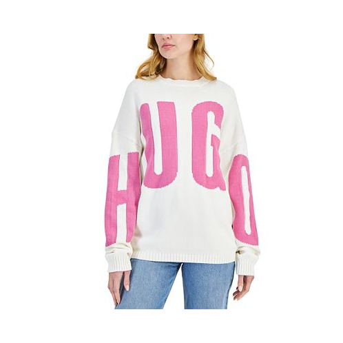HUGO Womens Oversized Crewneck Logo Knit Sweater