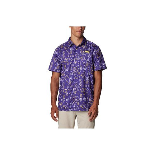 Columbia Mens Purple LSU Tigers Super Slack Tide Omni-Wick Button-Up Shirt