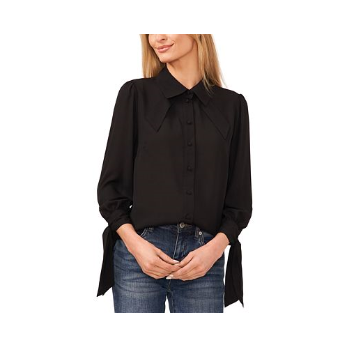 CeCe Womens Collared Long Sleeve Button Down Blouse