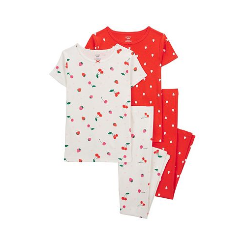 Carters Little Girls Cherry 100% Snug Fit Cotton Pajamas 4 Piece Set
