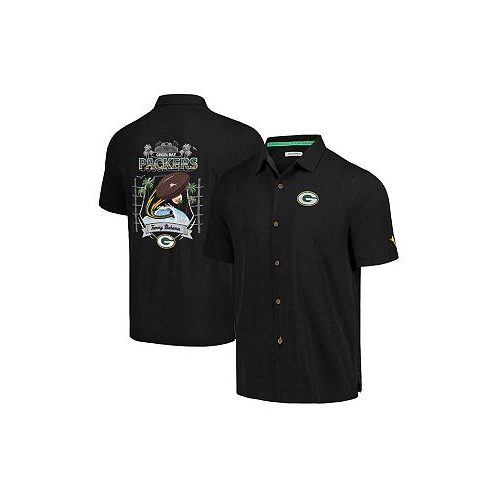 Tommy Bahama Mens Black Green Bay Packers Tidal Kickoff Camp Button-Up Shirt