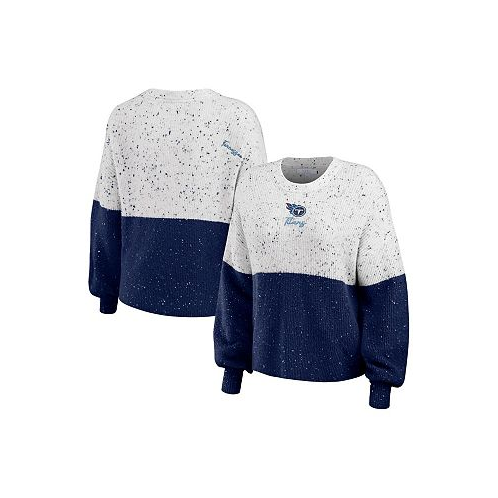 WEAR by Erin Andrews Womens White Navy Tennessee Titans Color-Block Pullover Sweater
