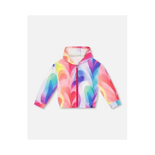 Deux par Deux Girl French Terry Hooded Cardigan Printed Rainbow Heart - Child