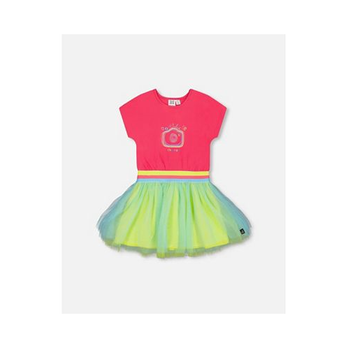 Deux par Deux Girl Bi-Material Dress With Mesh Skirt Fuchsia Pink - Toddler Child