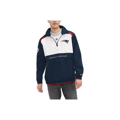 Tommy Hilfiger Mens Navy White New England Patriots Carter Half-Zip Hooded Top