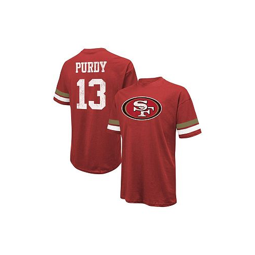 Majestic Mens Threads Brock Purdy Scarlet Distressed San Francisco 49ers Name and Number Oversize Fit T-shirt